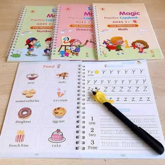 Magic Practice Copybook (4 Book + 10 Refill) (A-127)Magic Practice Copybook Set (4 Books + 10 Refills) | Reusable Handwriting Learning Kit for Kids